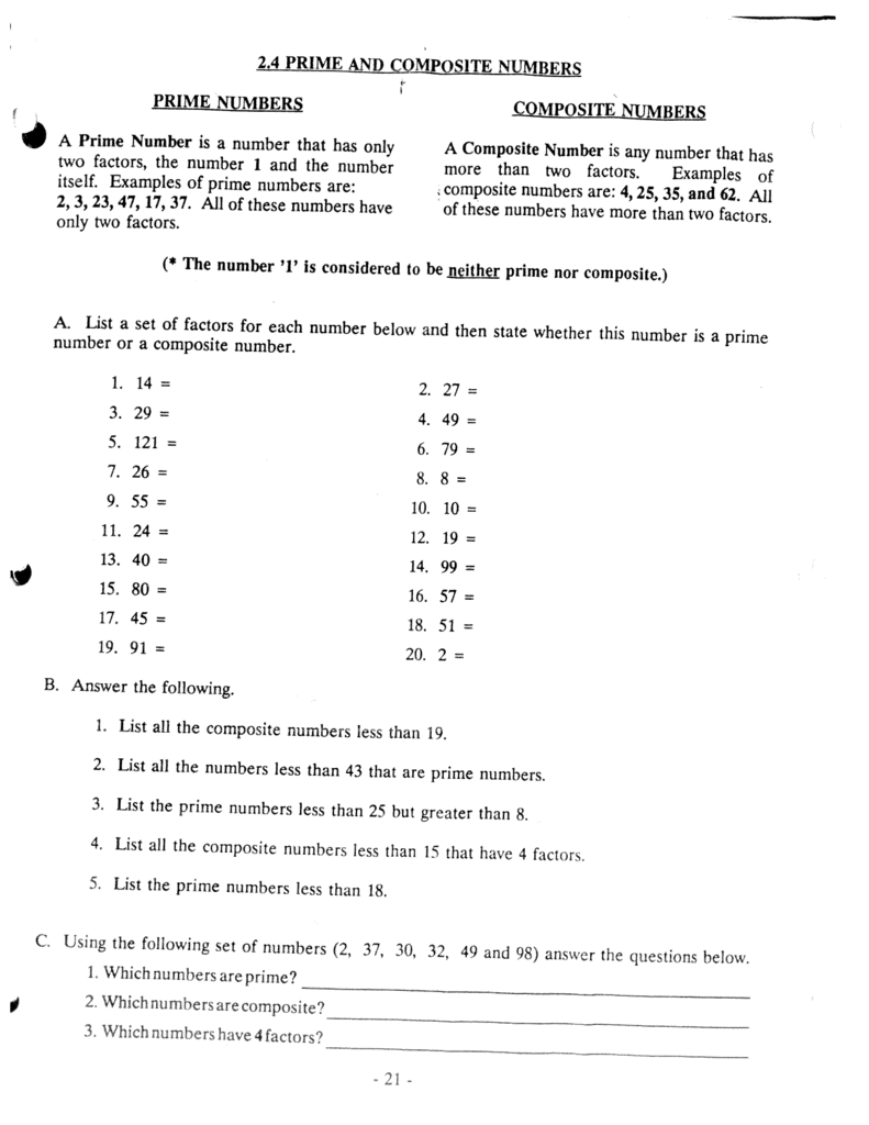 prime composite numbers worksheet prime composite numbers worksheet