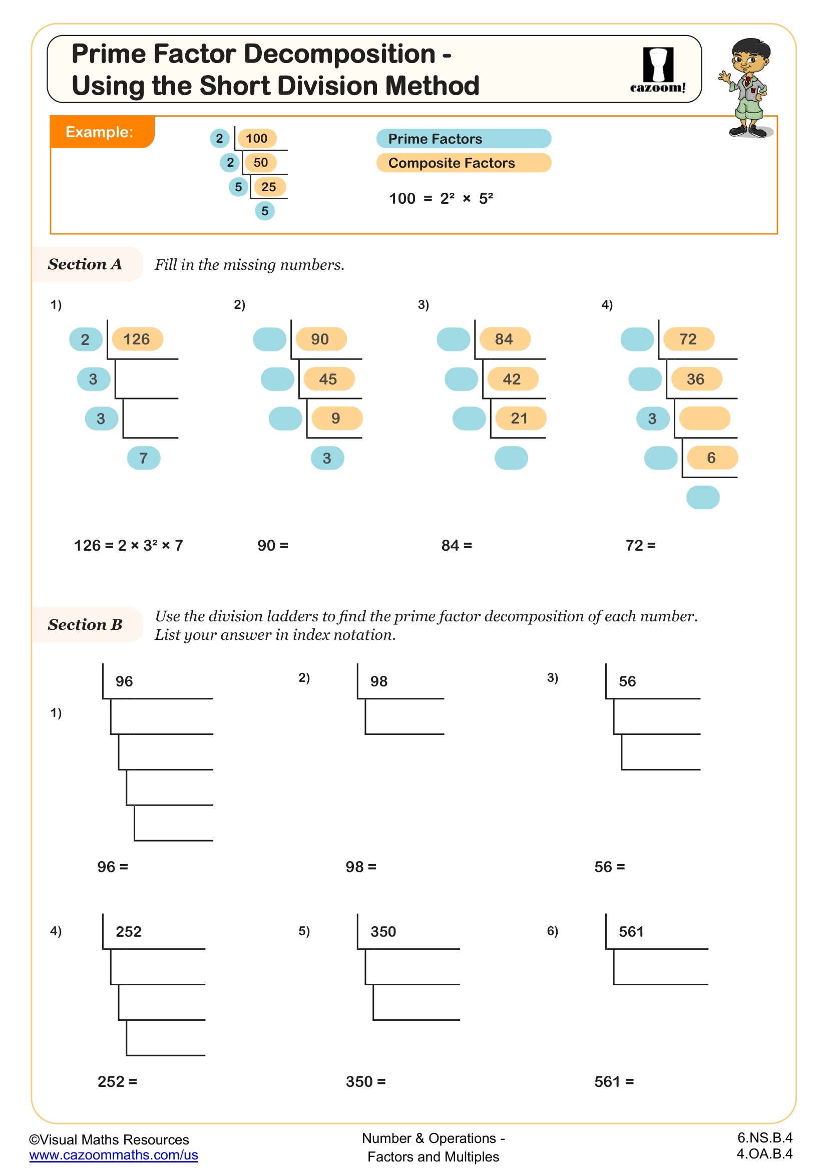 Prime Factor Decomposition Using The Short Division Method Worksheet Fun And Engaging 6th Grade And 4th Grade Number Operations Worksheet Cazoom Math Prime Factor Decomposition Using The Short Division Method Worksheet Fun And Engaging 6th Grade And 4th Grade Number Operations Worksheet Cazoom Math