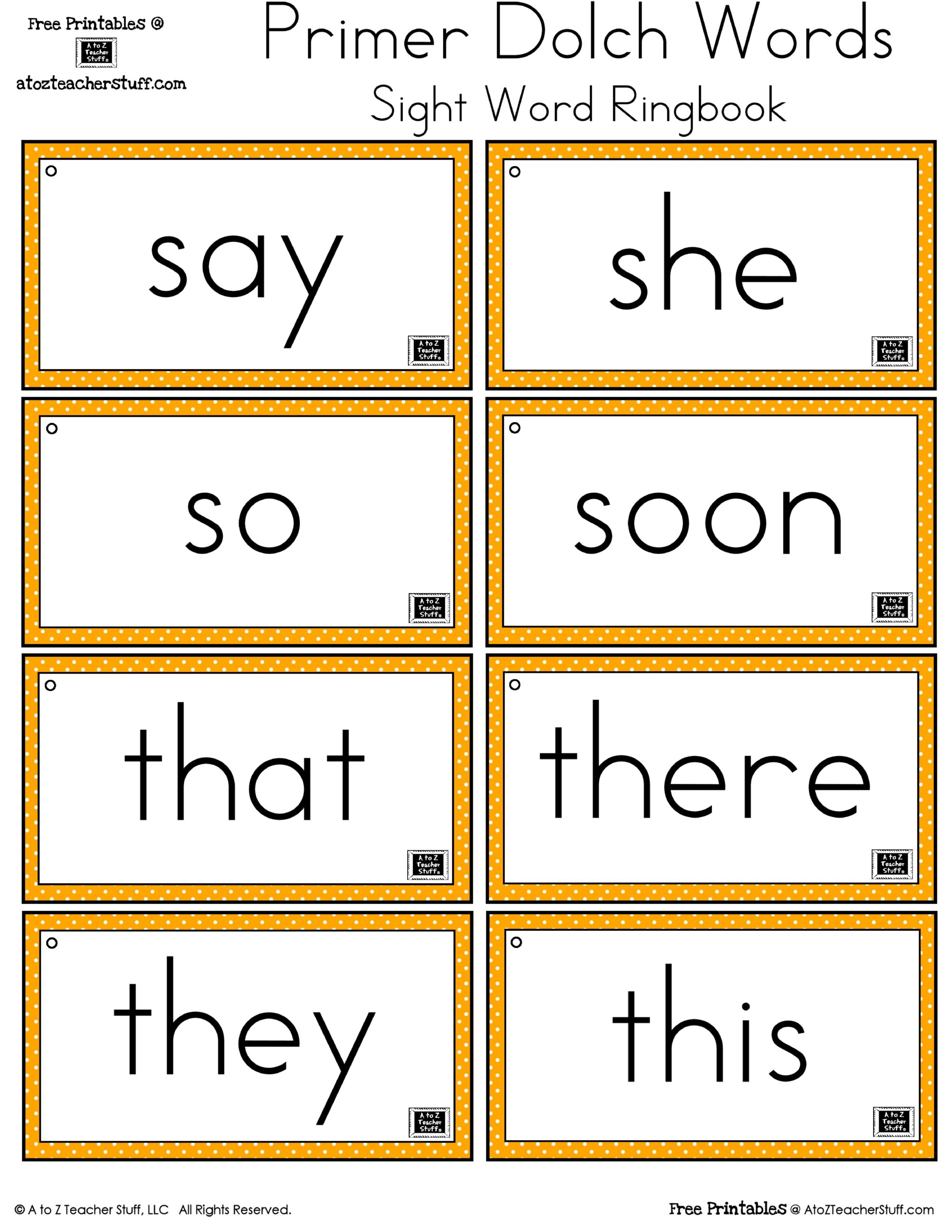 Primer Dolch Sight Word Printables A To Z Teacher Stuff