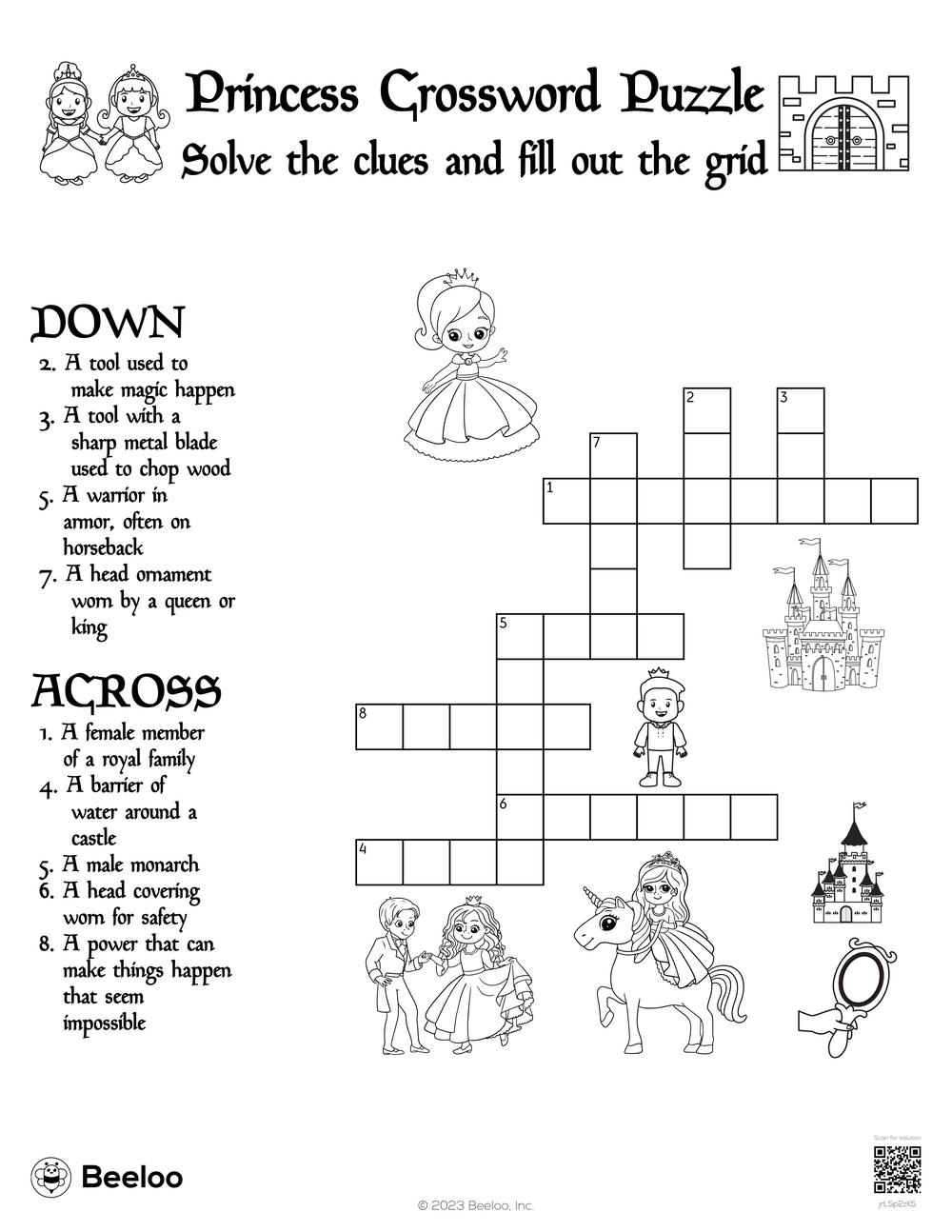 Princess Crossword Puzzle Beeloo Printable Crafts And Activities For Kids