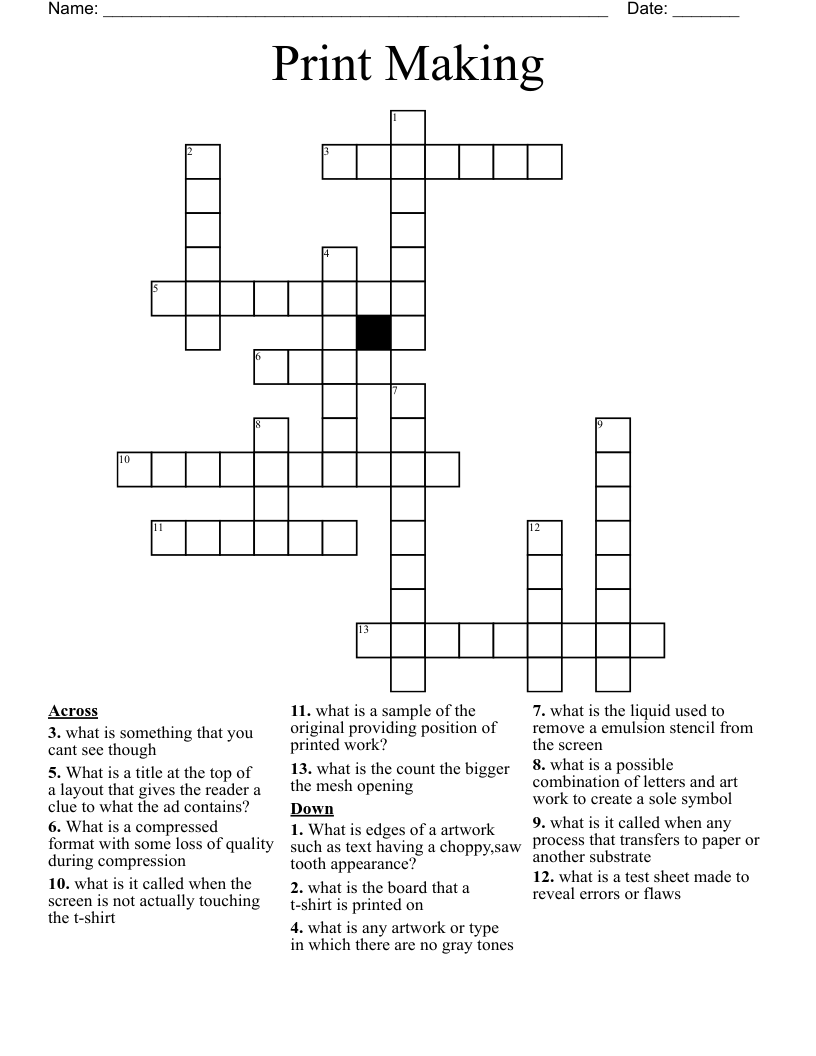 Print Making Crossword WordMint Print Making Crossword WordMint