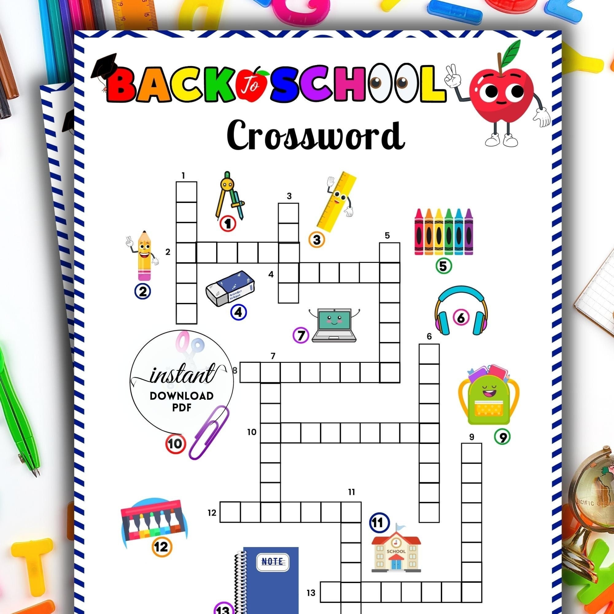 Printable Back To School Game School Supplies Crossword School Activities School Crossword Clue School Games For Kids Teacher Resources Etsy