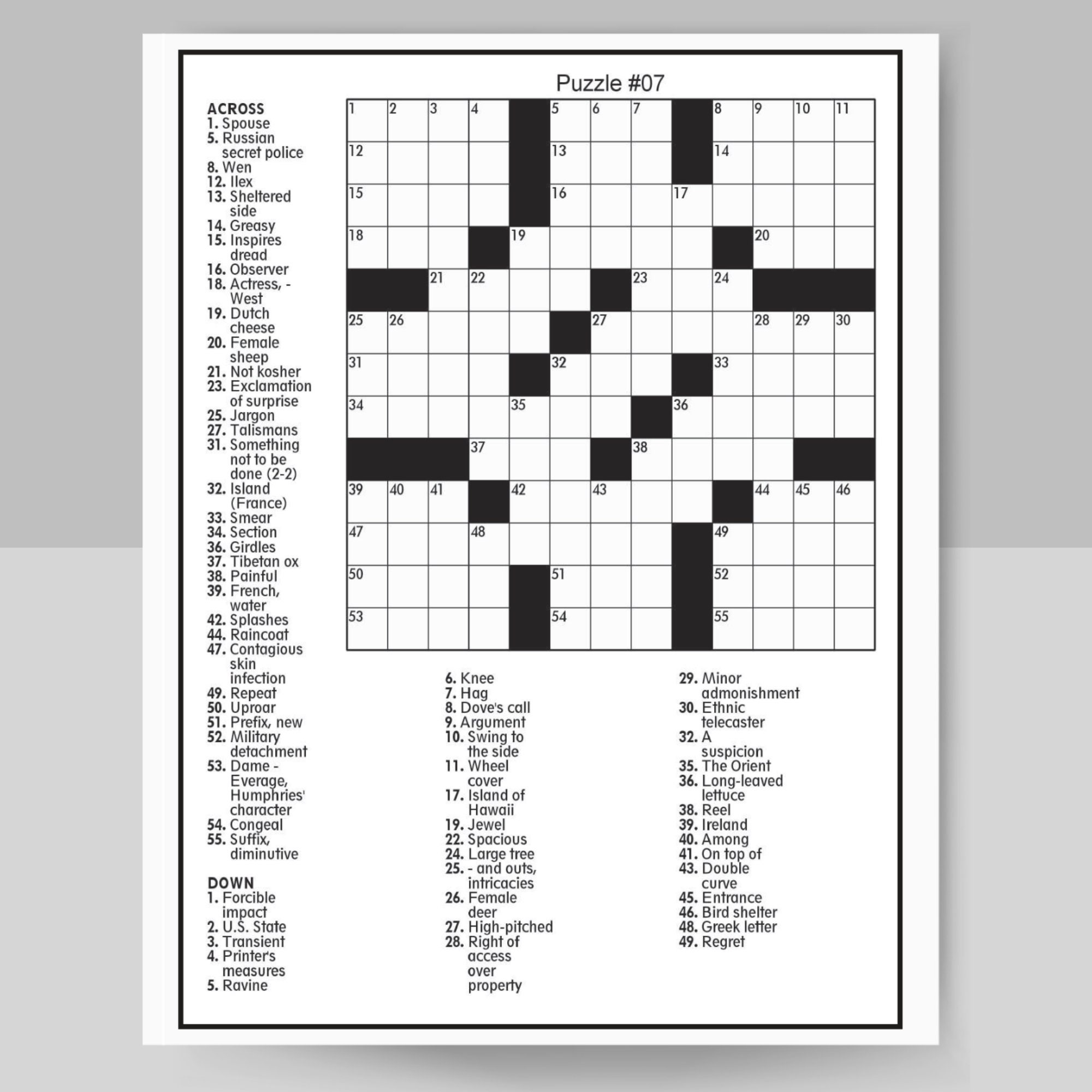 printable crossword puzzles for seniors