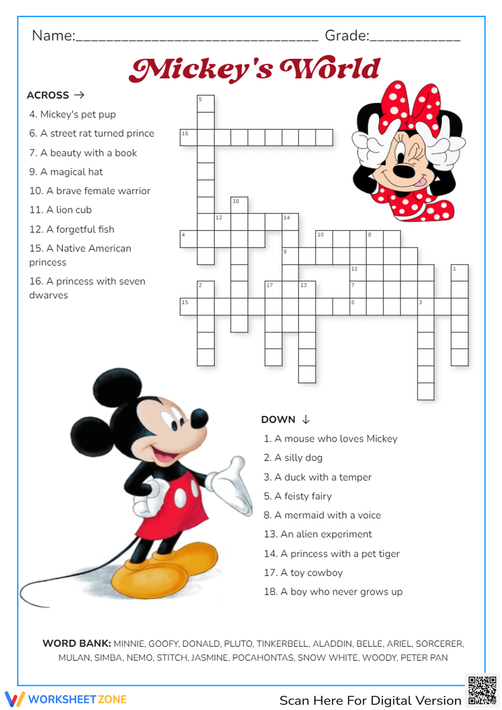 Printable Disney Crossword Puzzles Worksheets Download