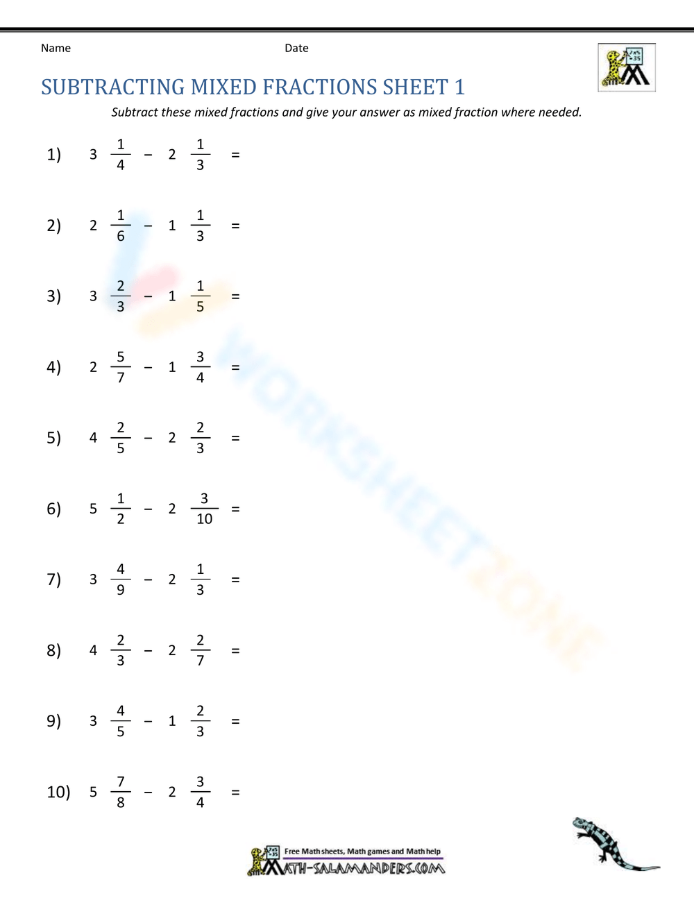 Printable Grade 3 Adding And Subtracting Fractions Worksheets Download