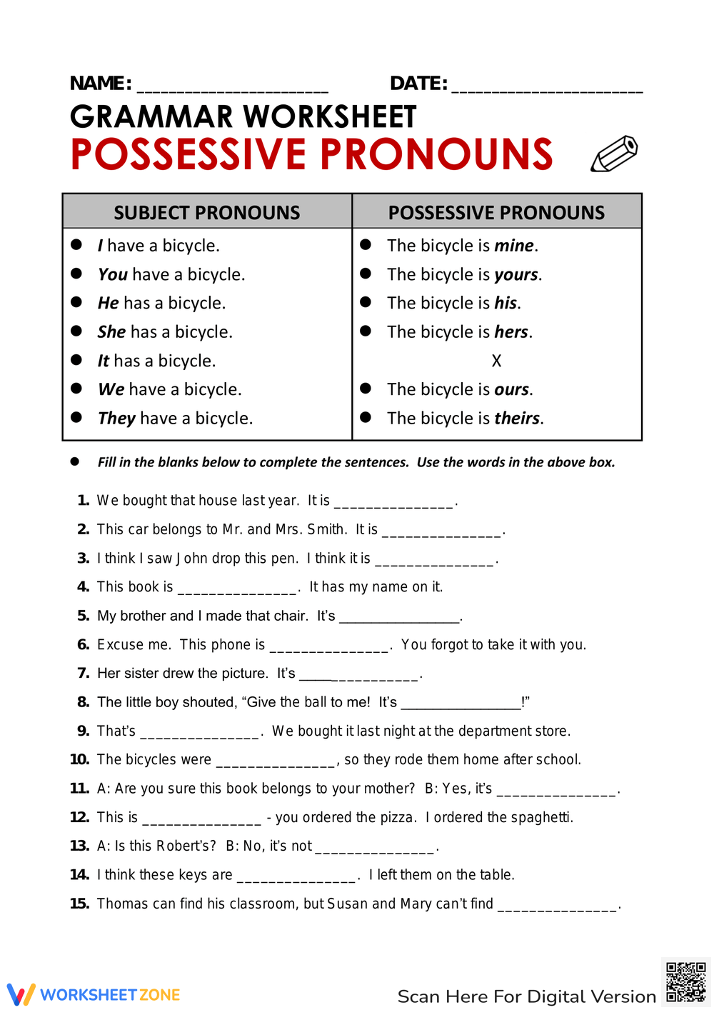 Printable Grade 3 Easter Possessive Pronouns Worksheets Download Printable Grade 3 Easter Possessive Pronouns Worksheets Download