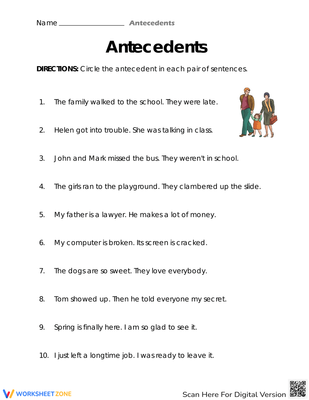 Printable Grade 4 Pronoun Antecedent Agreement Fill In The Blanks Worksheets