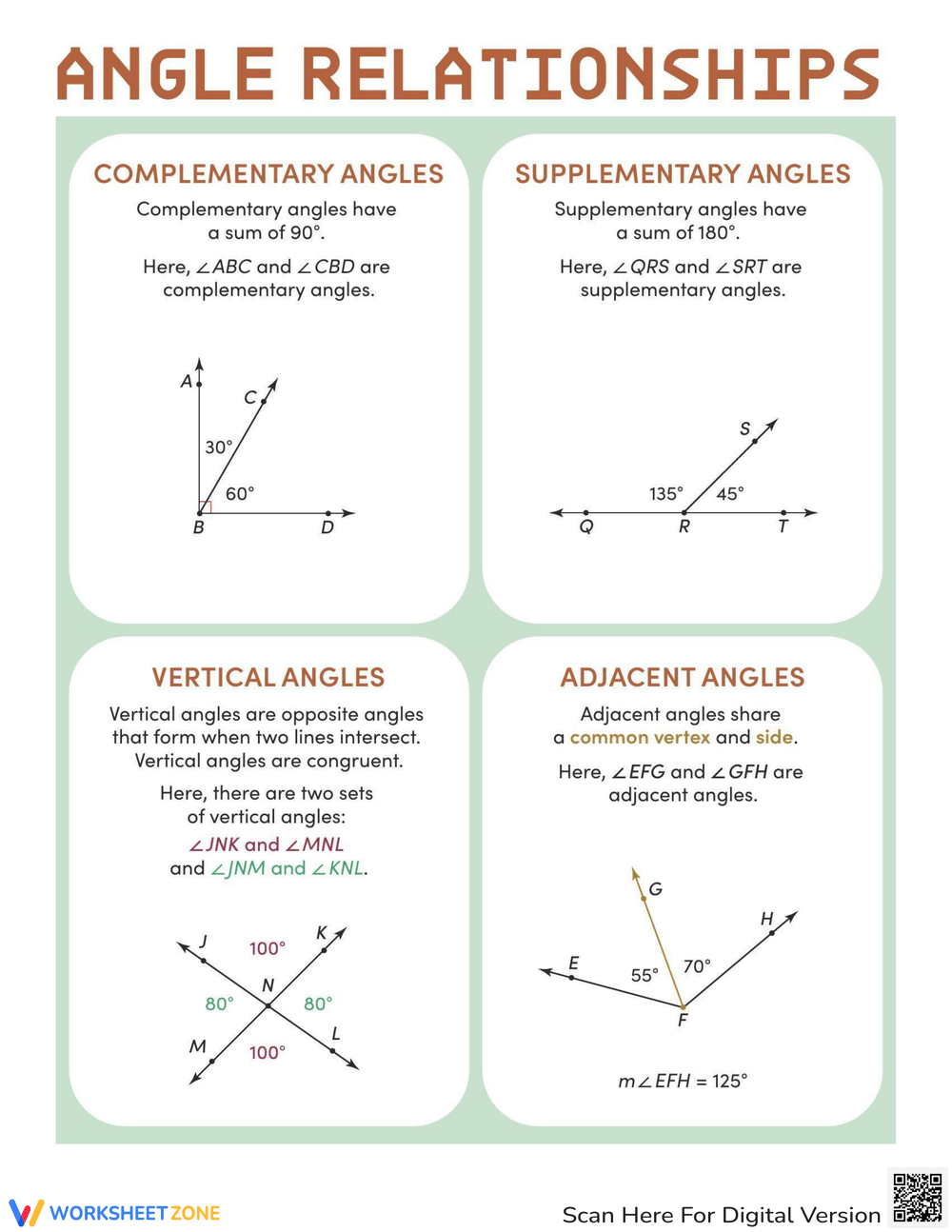 Printable Grade 7 Complementary Supplementary Vertical And Adjacent Angles Worksheets