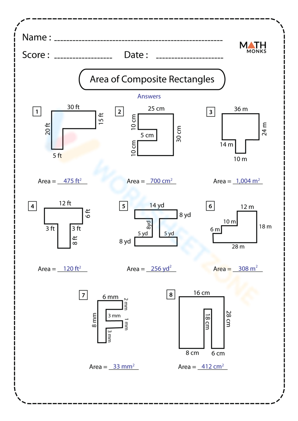 circumference and area of composite figures worksheet