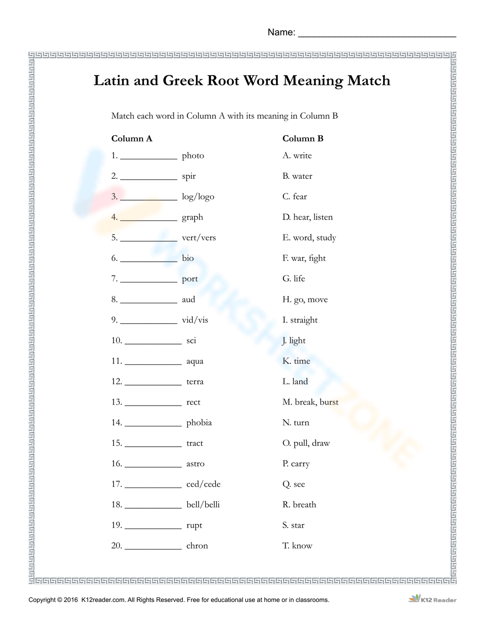 latin greek root words worksheet