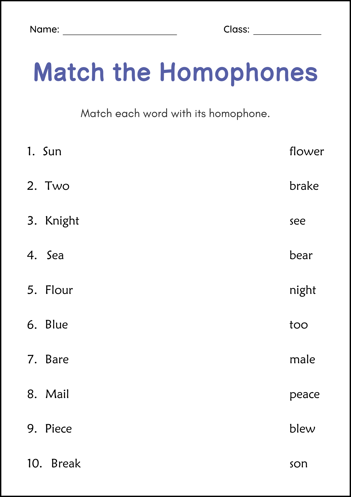 homophones for third graders