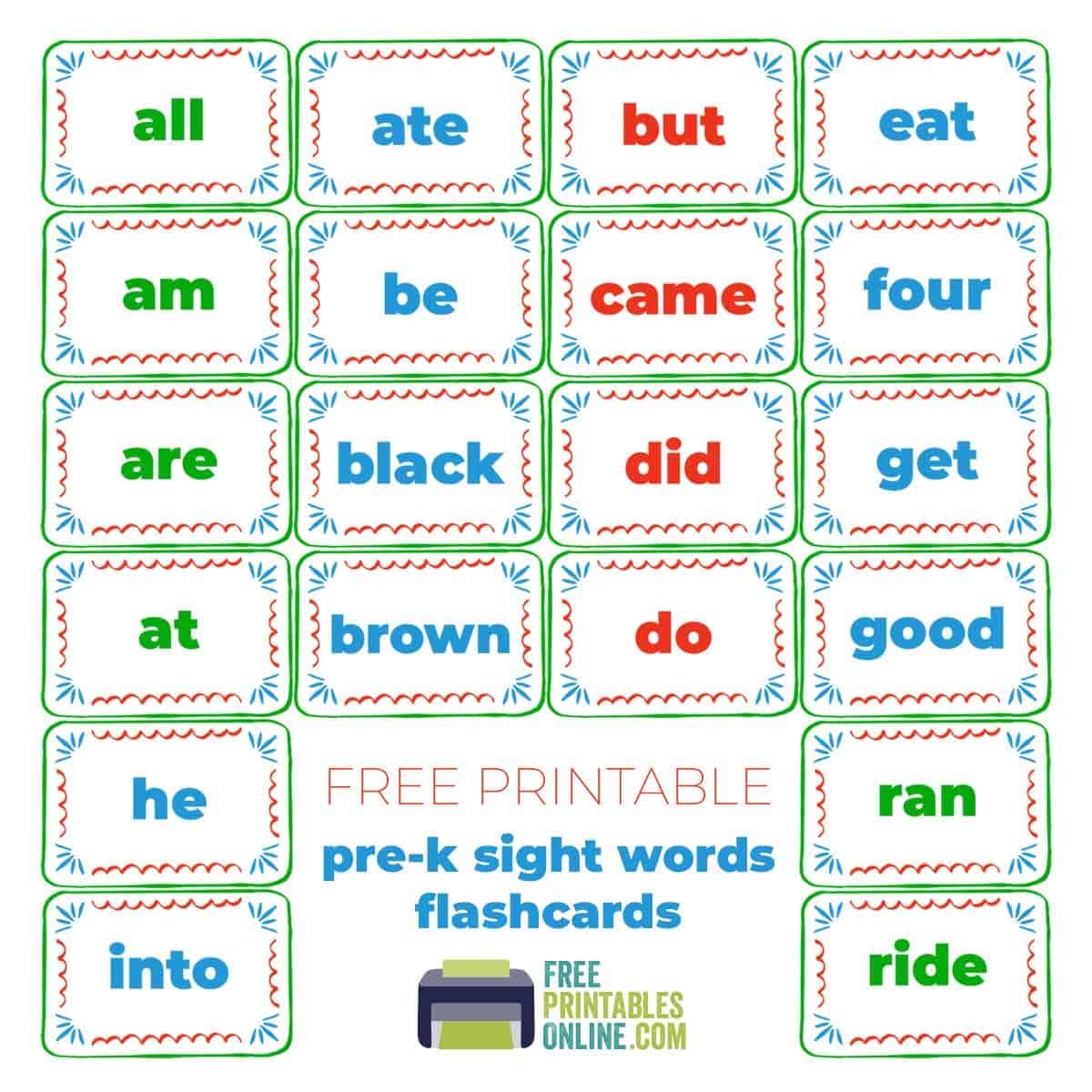 Printable Kindergarten Sight Words Flash Cards Free Printables Online