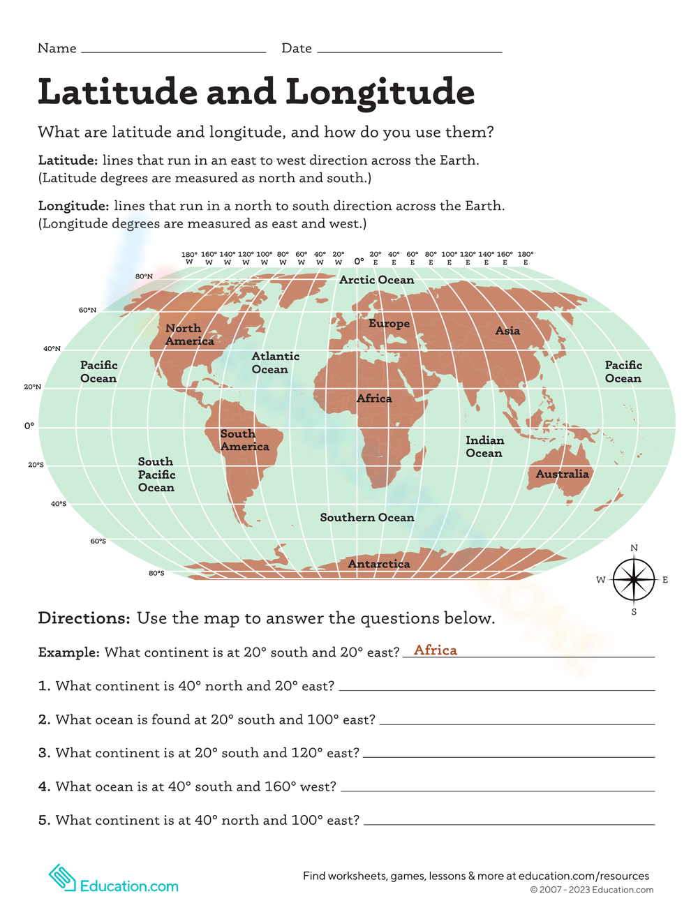 Printable Latitude And Longitude Worksheets