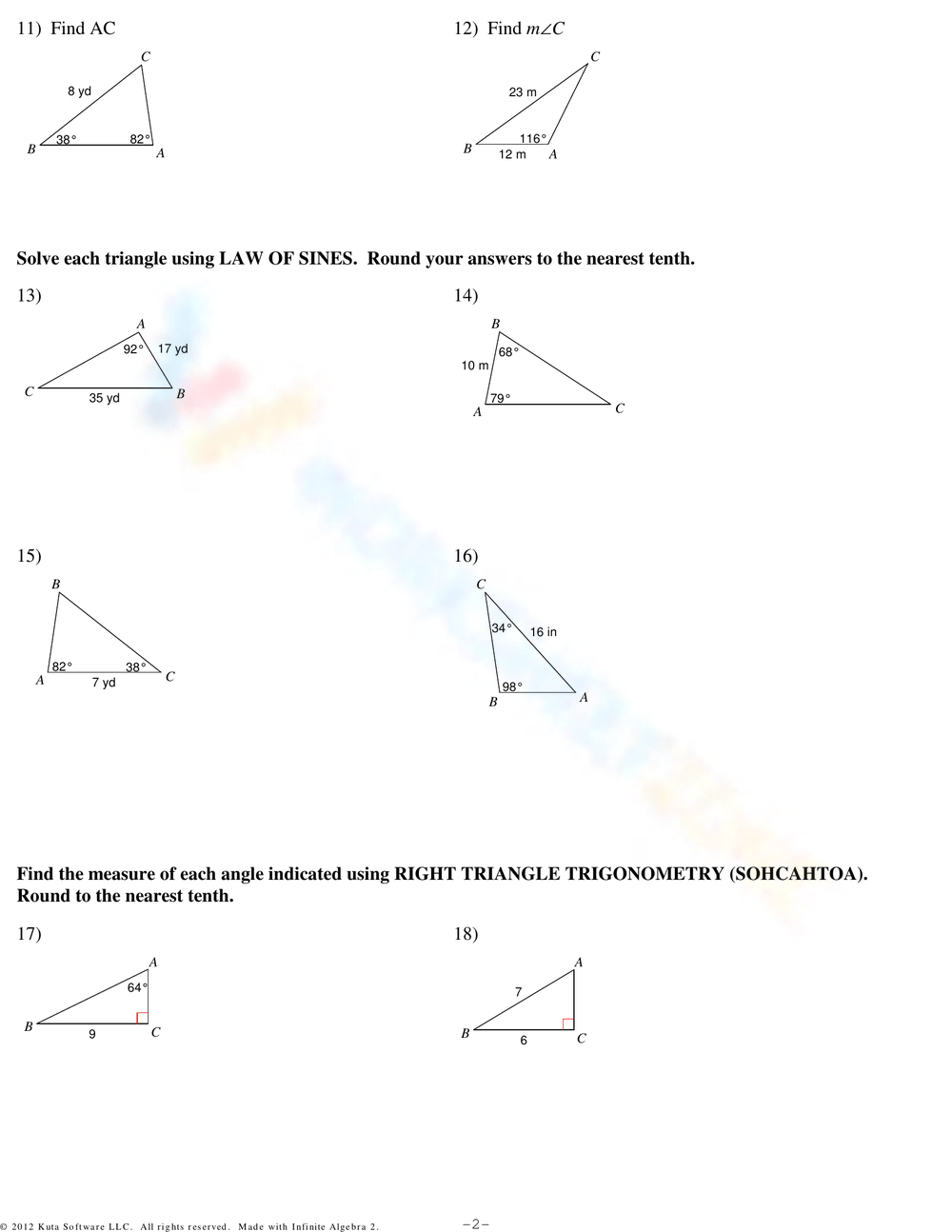 law of sines worksheet