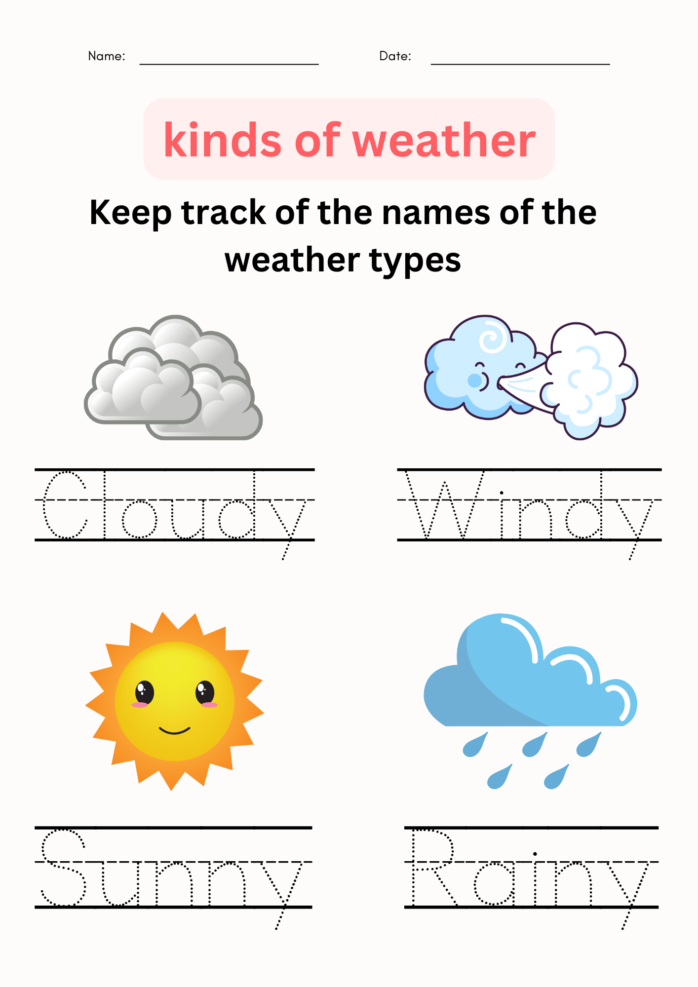 Printable Matching And Tracing Kinds Of Weather Worksheet For Grade 1 Made By Teachers Printable Matching And Tracing Kinds Of Weather Worksheet For Grade 1 Made By Teachers