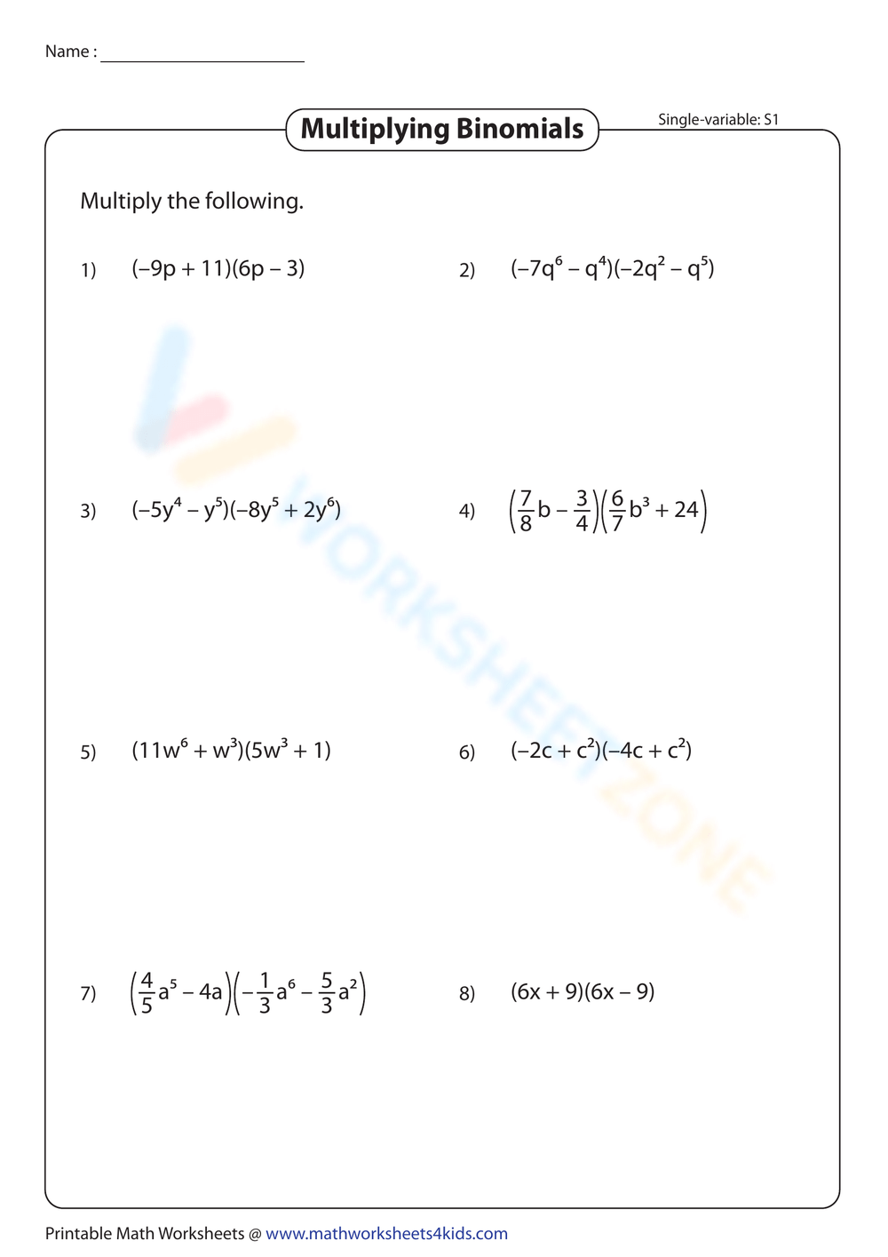 Printable Multiplying Binomials Worksheets Download Printable Multiplying Binomials Worksheets Download