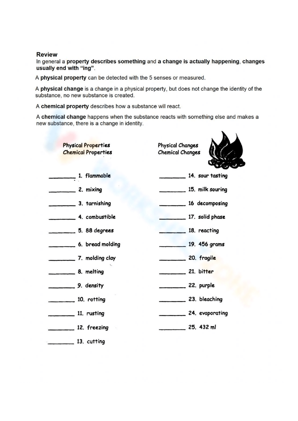 Printable Physical And Chemical Changes Worksheets Download
