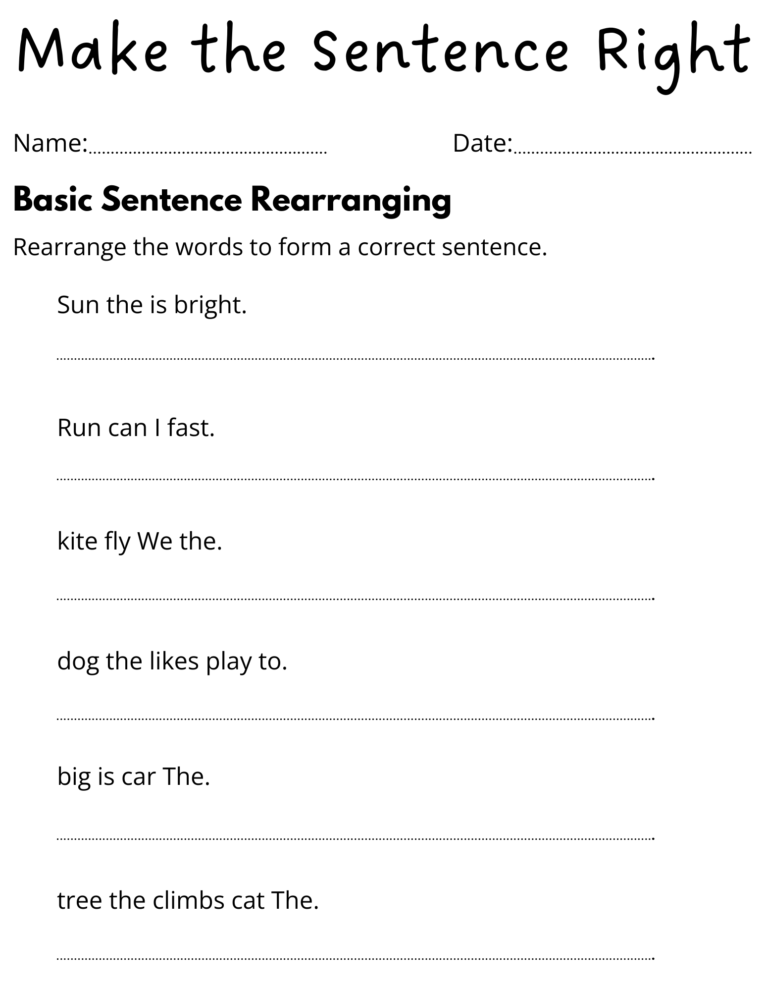 correct this sentence worksheet