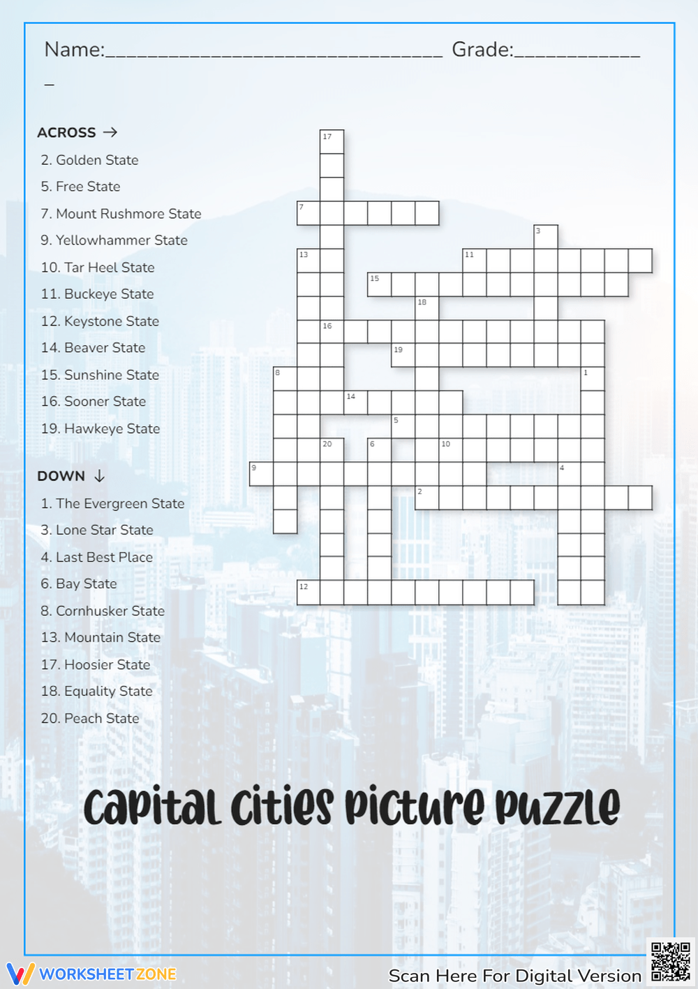 state capitals crossword puzzle