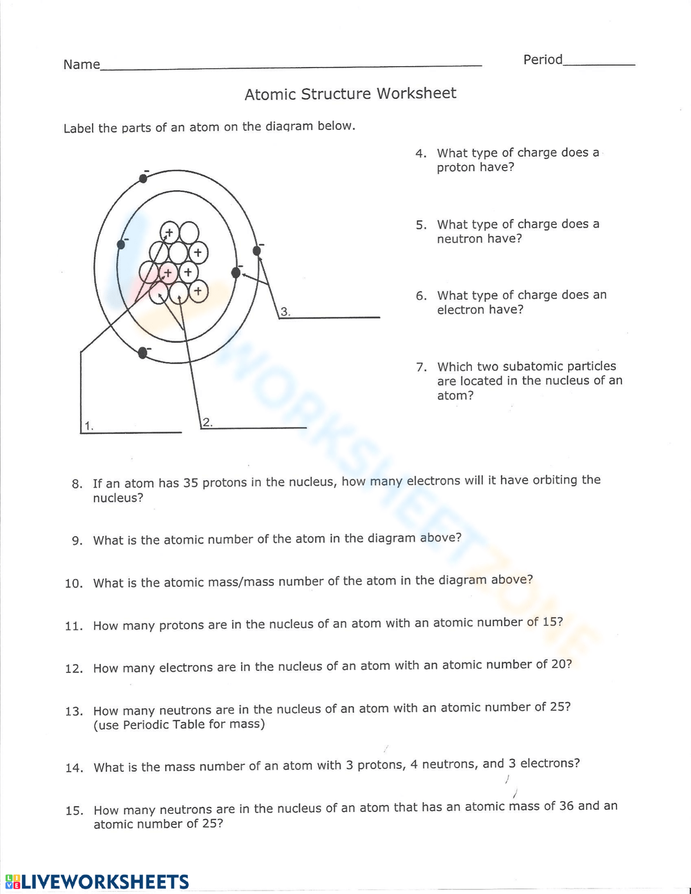 Printable Structure Of The Atom Worksheets Download