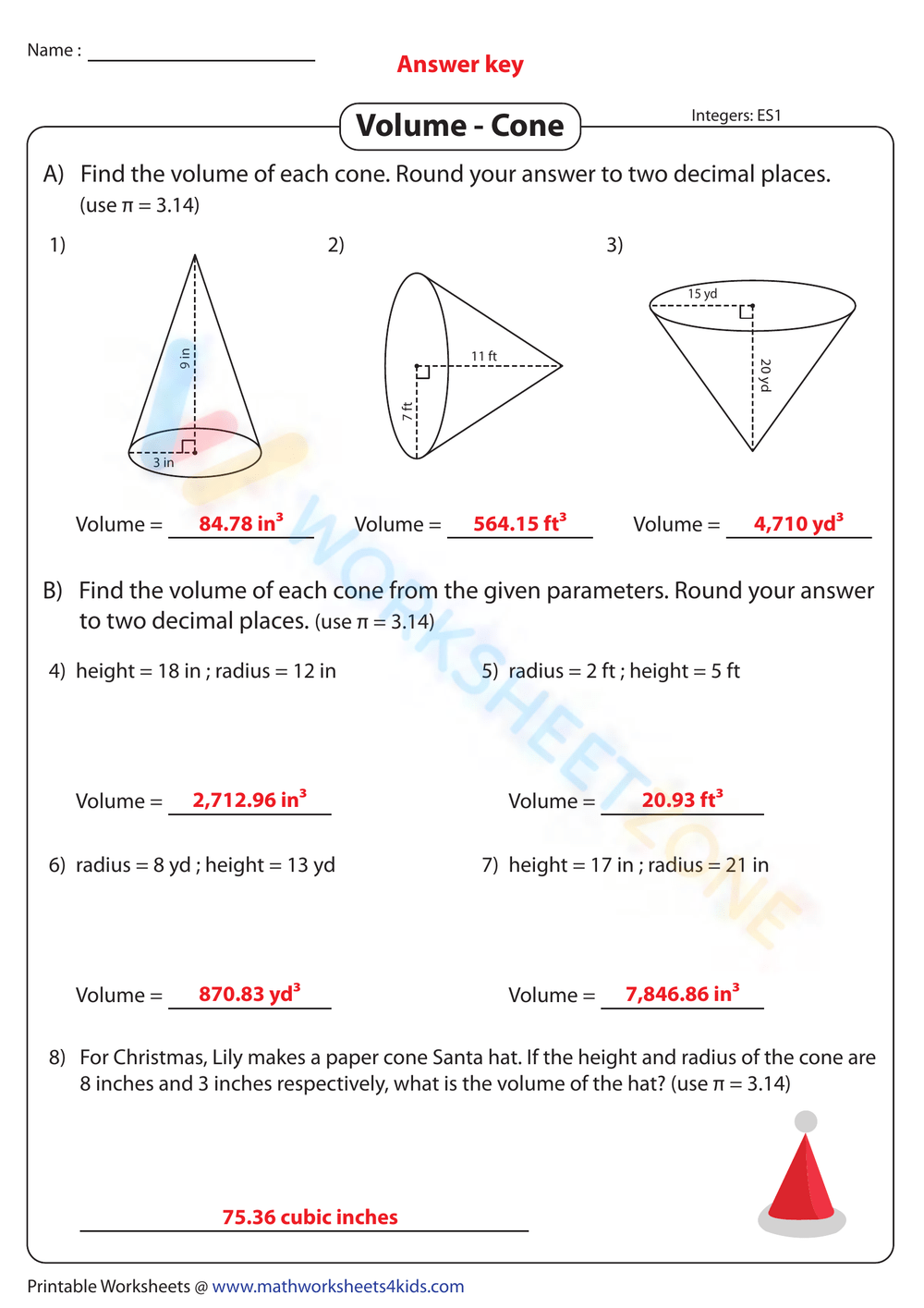Printable Volume Of Cones Worksheets Printable Volume Of Cones Worksheets