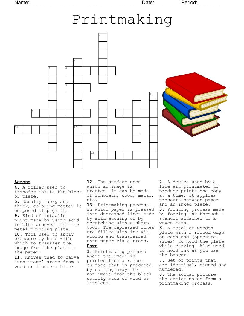 Printmaking Crossword WordMint