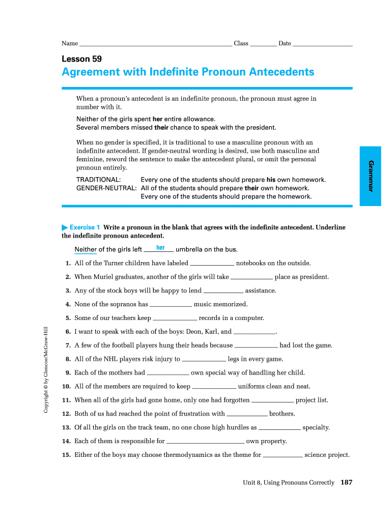 pronoun antecedent agreement worksheet