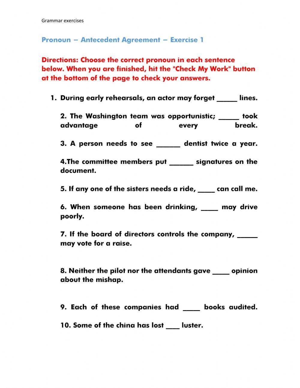 pronoun and antecedent worksheet