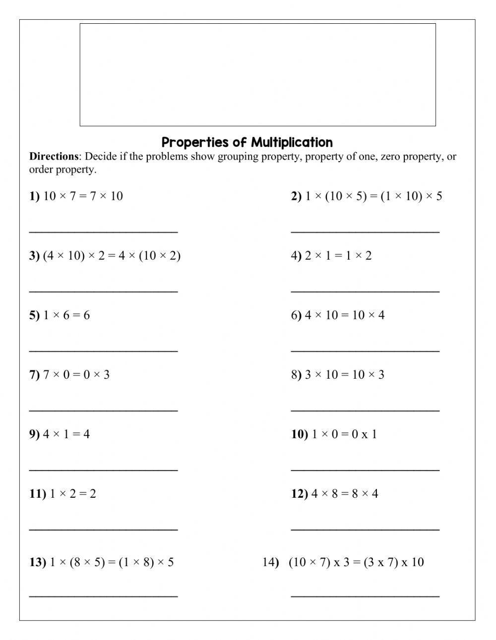 Properties Of Multiplication Worksheet Worksheets Library