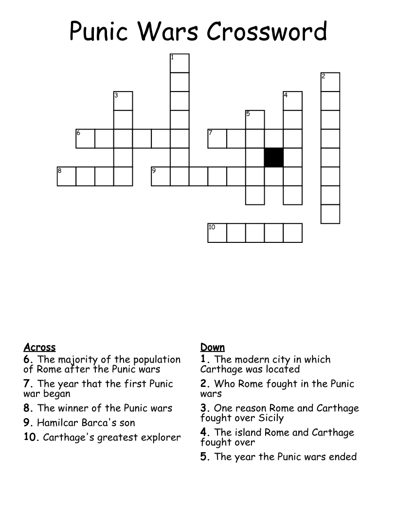 Punic Wars Crossword WordMint