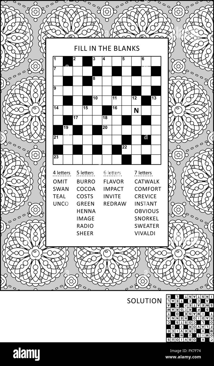 Puzzle And Coloring Activity Page For Grown ups With Criss cross Or Fill In Else Kriss kross Word Game And Wide Decorative Frame To Color Answer Included Stock Vector Image Art Alamy