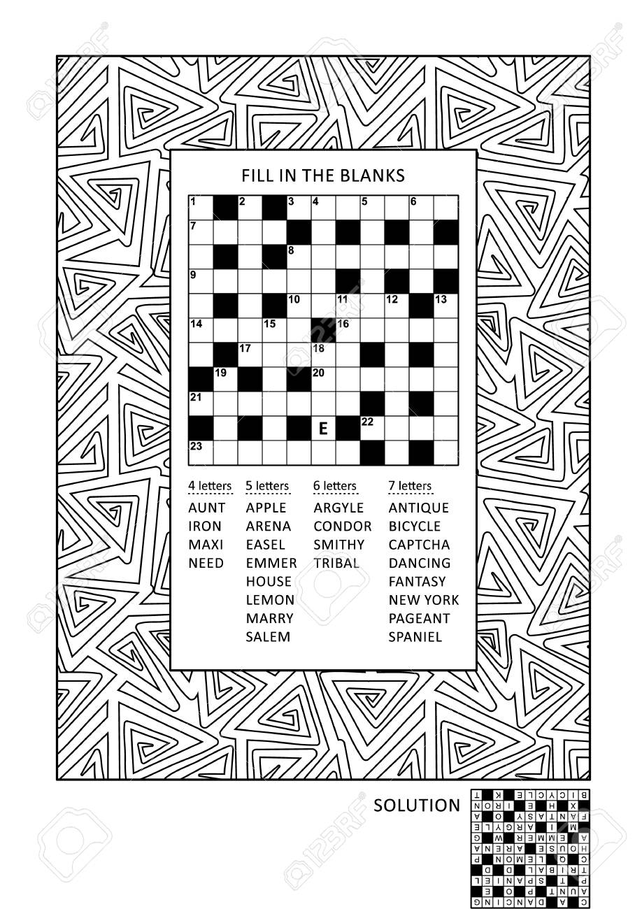 Puzzle And Coloring Activity Page For Grown ups With Criss cross Or Fill In Else Kriss kross Word Game English And Wide Decorative Frame To Color Family Friendly Answer Included Royalty Free SVG Cliparts Vectors 