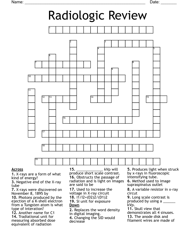 Radiologic Review Crossword WordMint