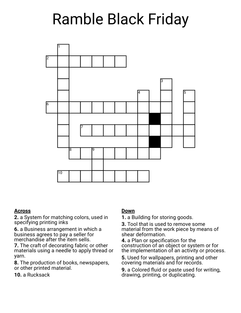 Ramble Black Friday Crossword WordMint Ramble Black Friday Crossword WordMint