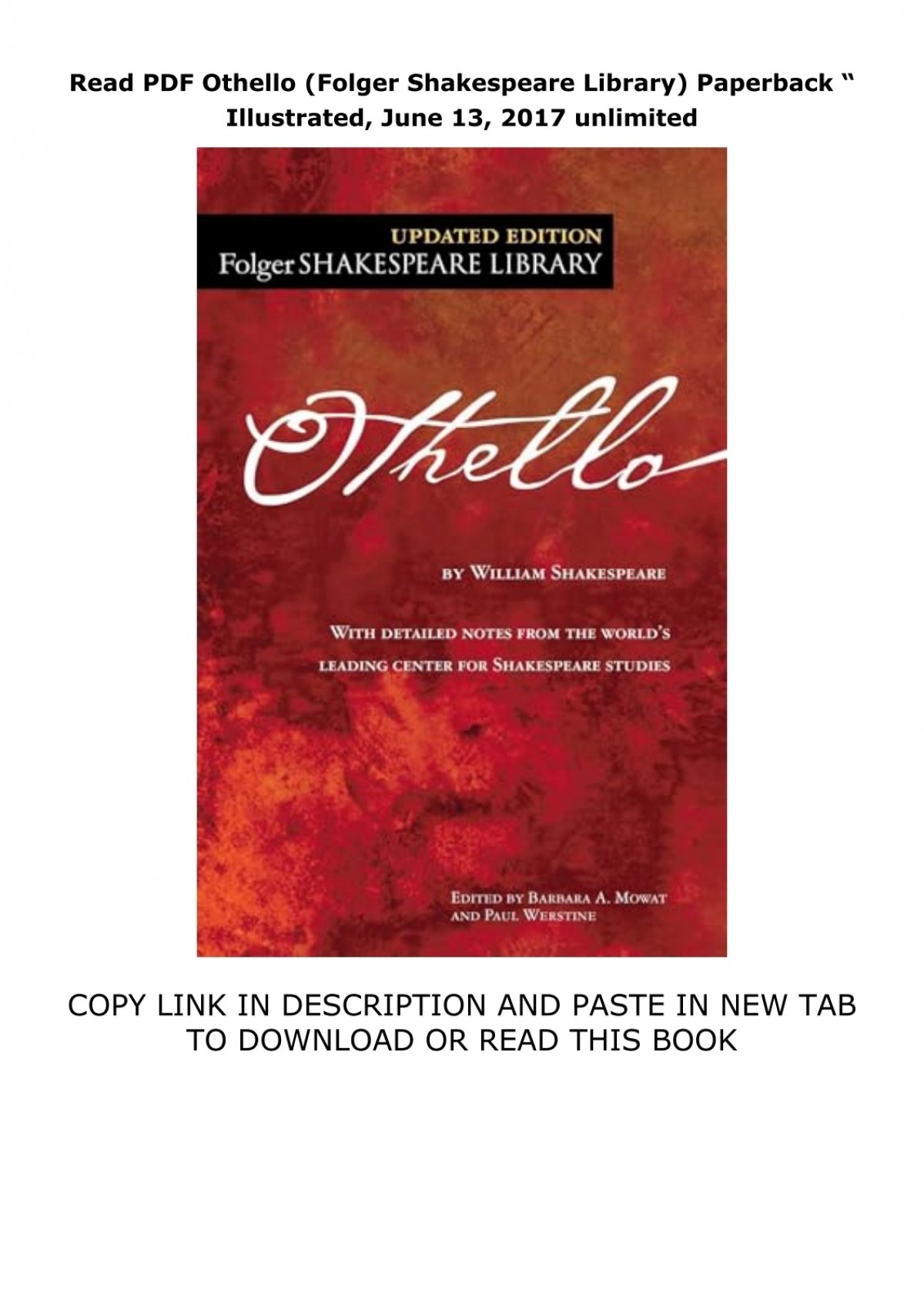 Read PDF Othello Folger Shakespeare Library Paperback Illustrated June 13 2017 Unlimited