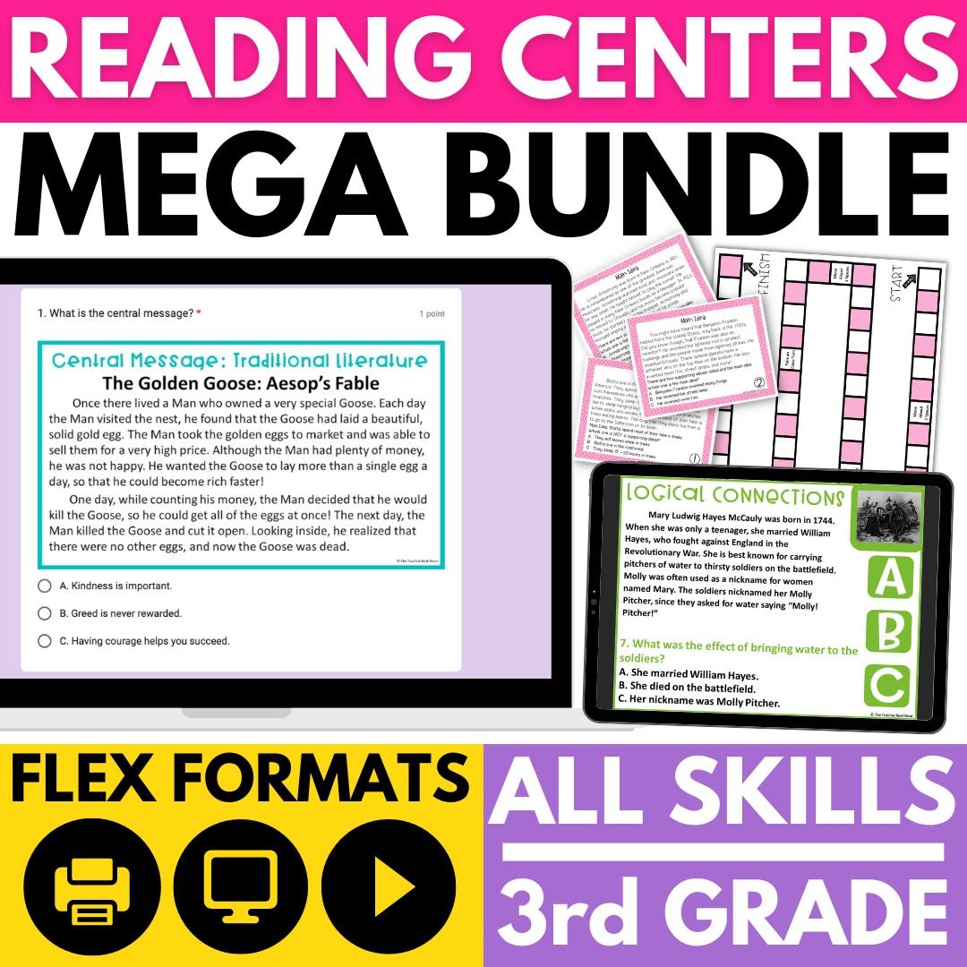 Reading Centers Yearlong Bundle Fiction And Nonfiction Reading Games For 3rd Grade The Teacher Next Door
