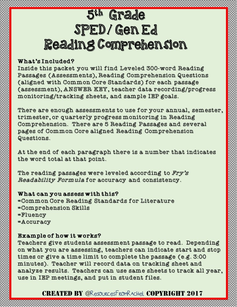 reading comprehension for 5th grade
