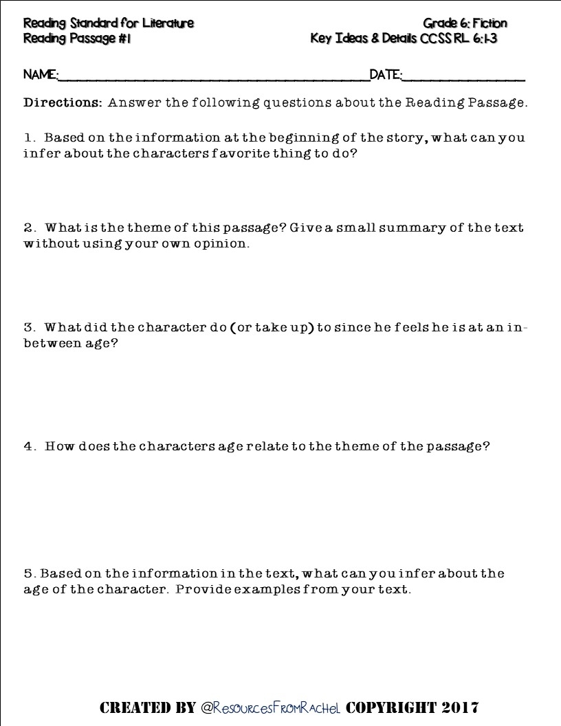 Reading Comprehension Assessment 6th Grade Volume 1 Made By Teachers