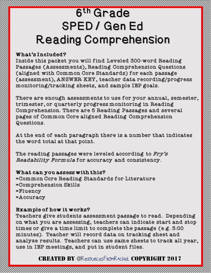 Reading Comprehension Assessment 6th Grade Volume 2 Made By Teachers