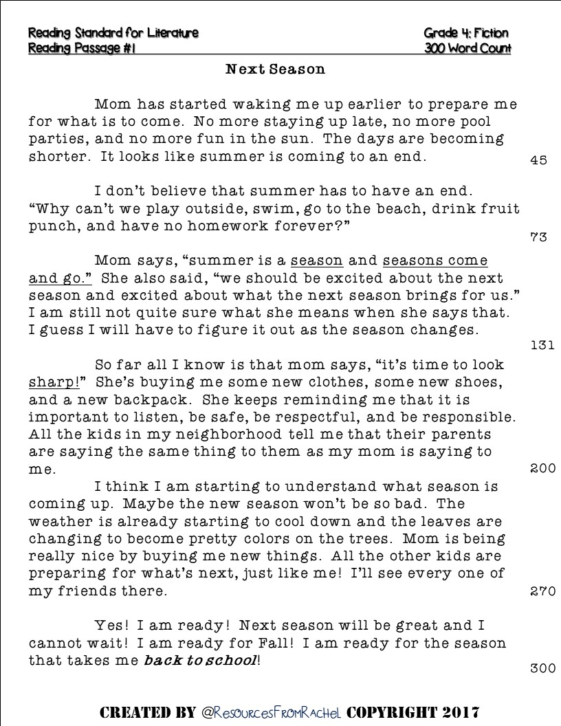 reading passages for 4th grade