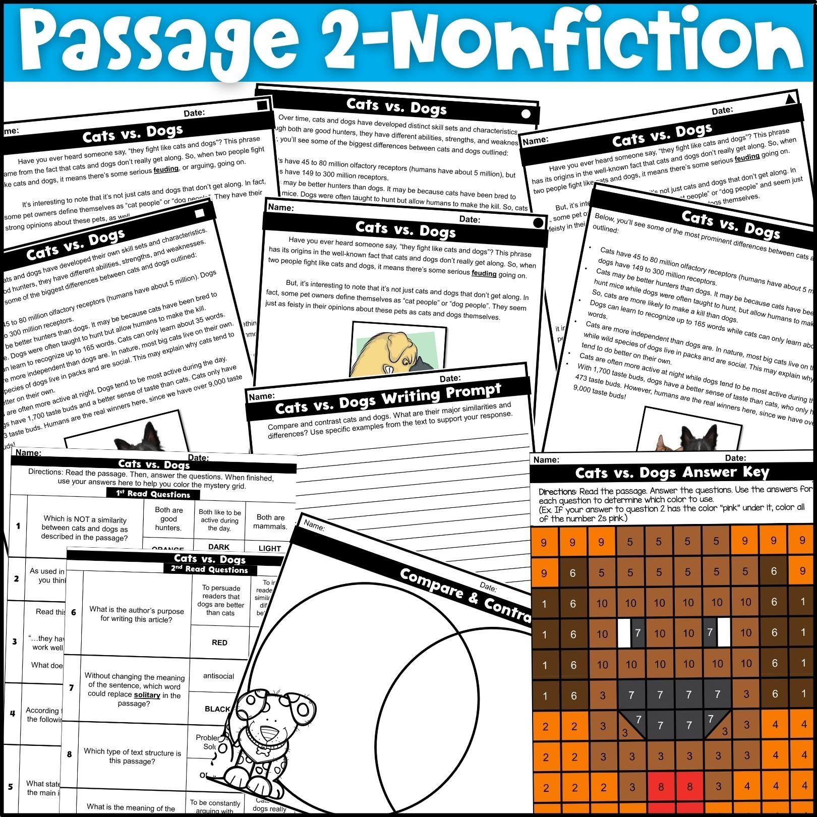 Reading Comprehension Passages With Mystery Pictures Pets Themed Fun In 5th Grade MORE