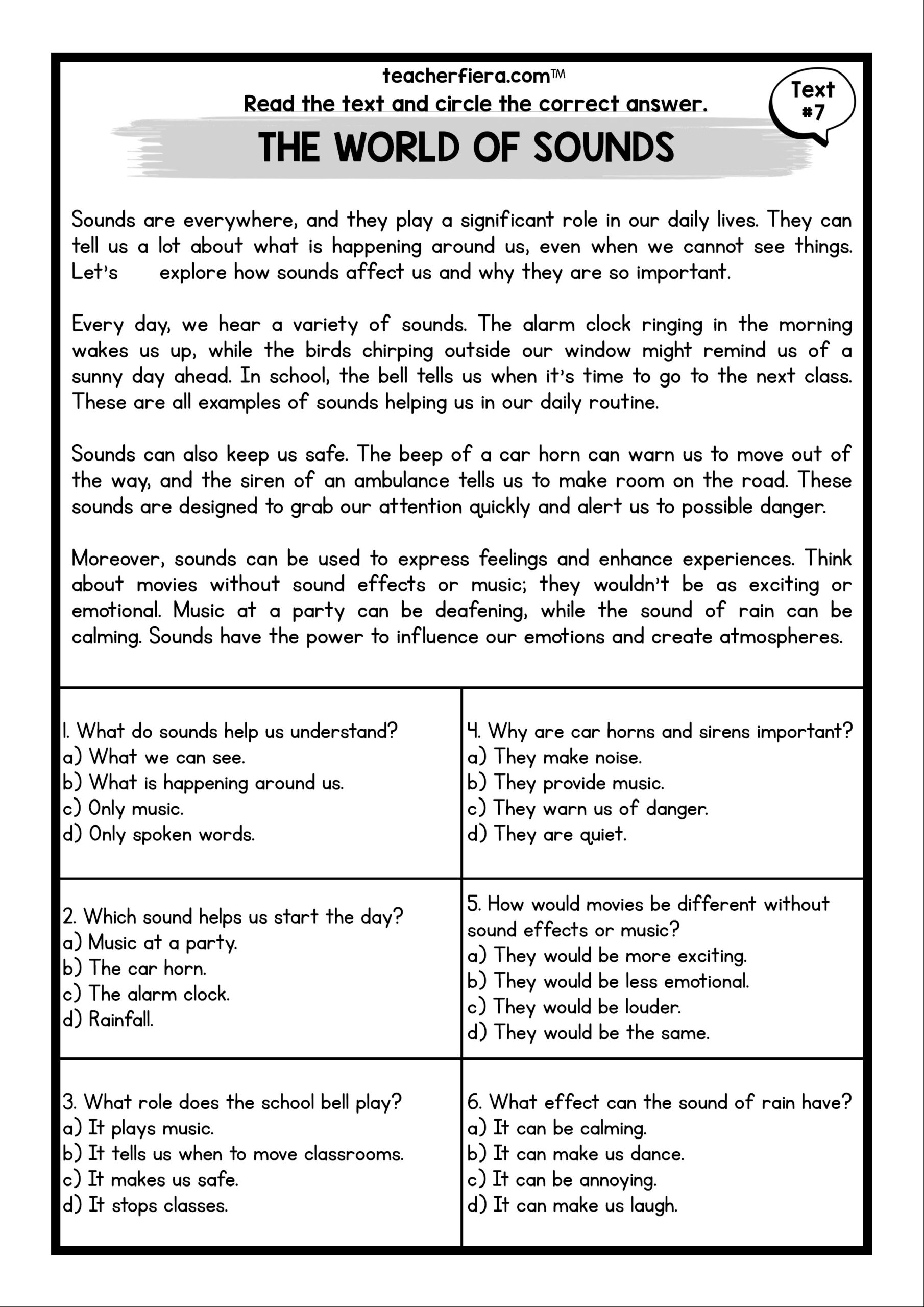 READING COMPREHENSION PRACTICE Teacherfiera