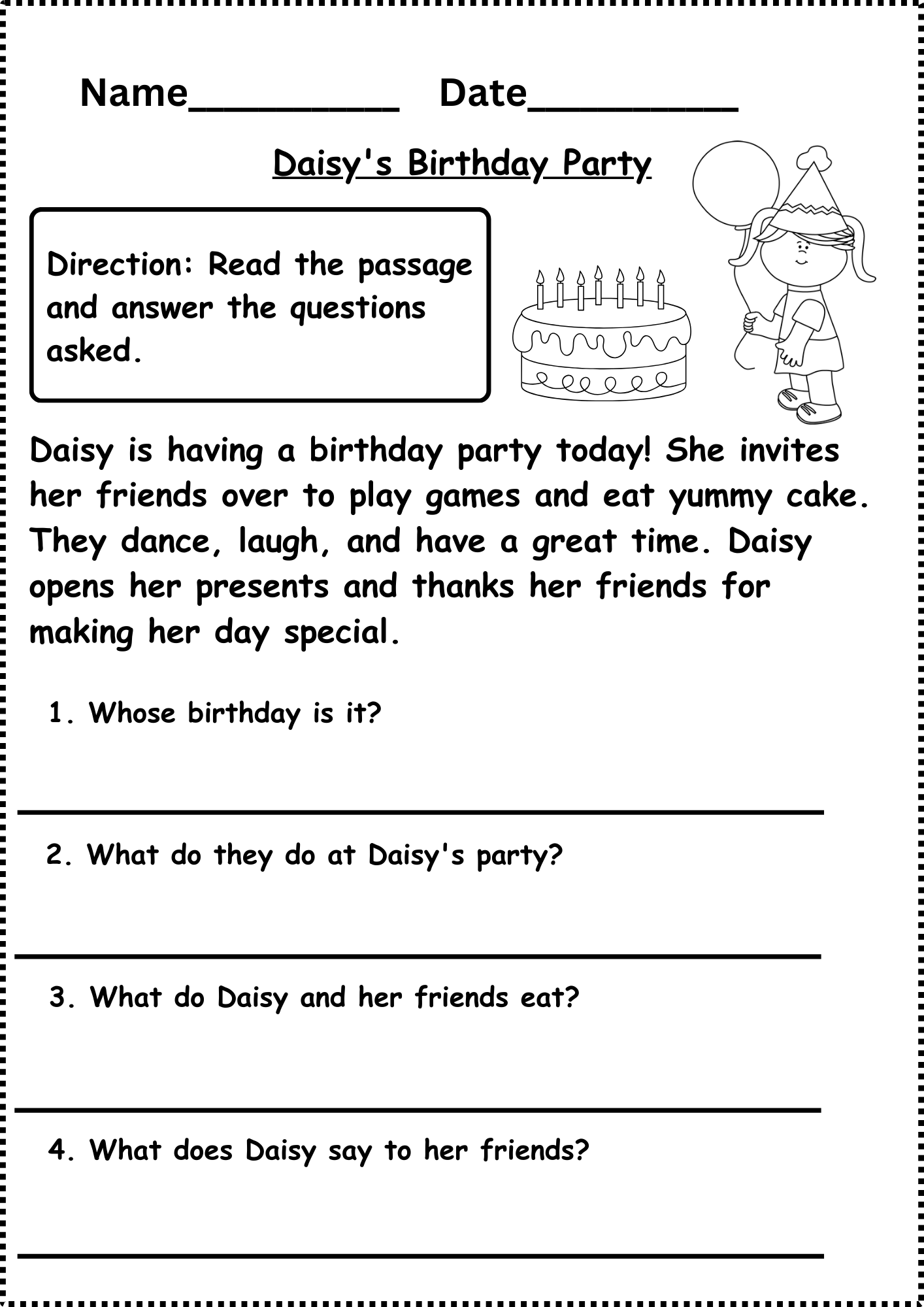 reading comprehension worksheets for first graders