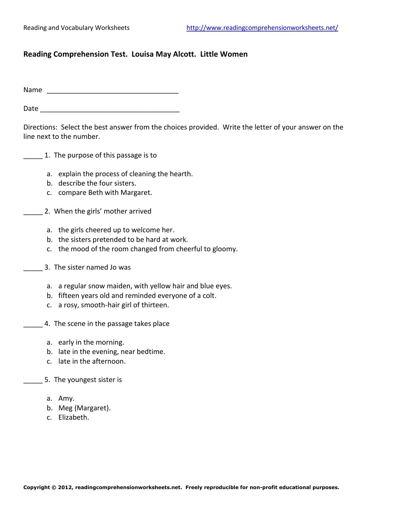 free reading and comprehension test