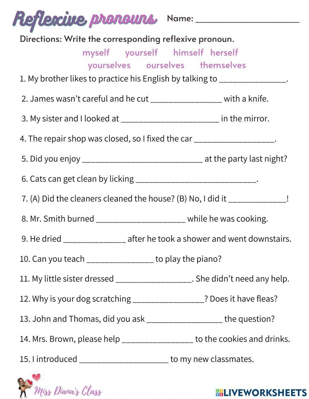 Reflexive Pronoun Online Exercise Worksheets Library