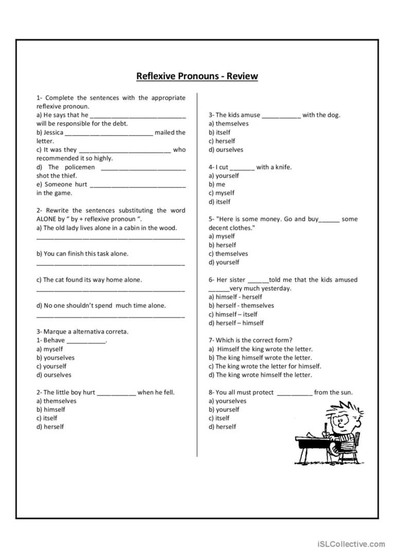 Reflexive Pronouns Review English ESL Worksheets Pdf Doc