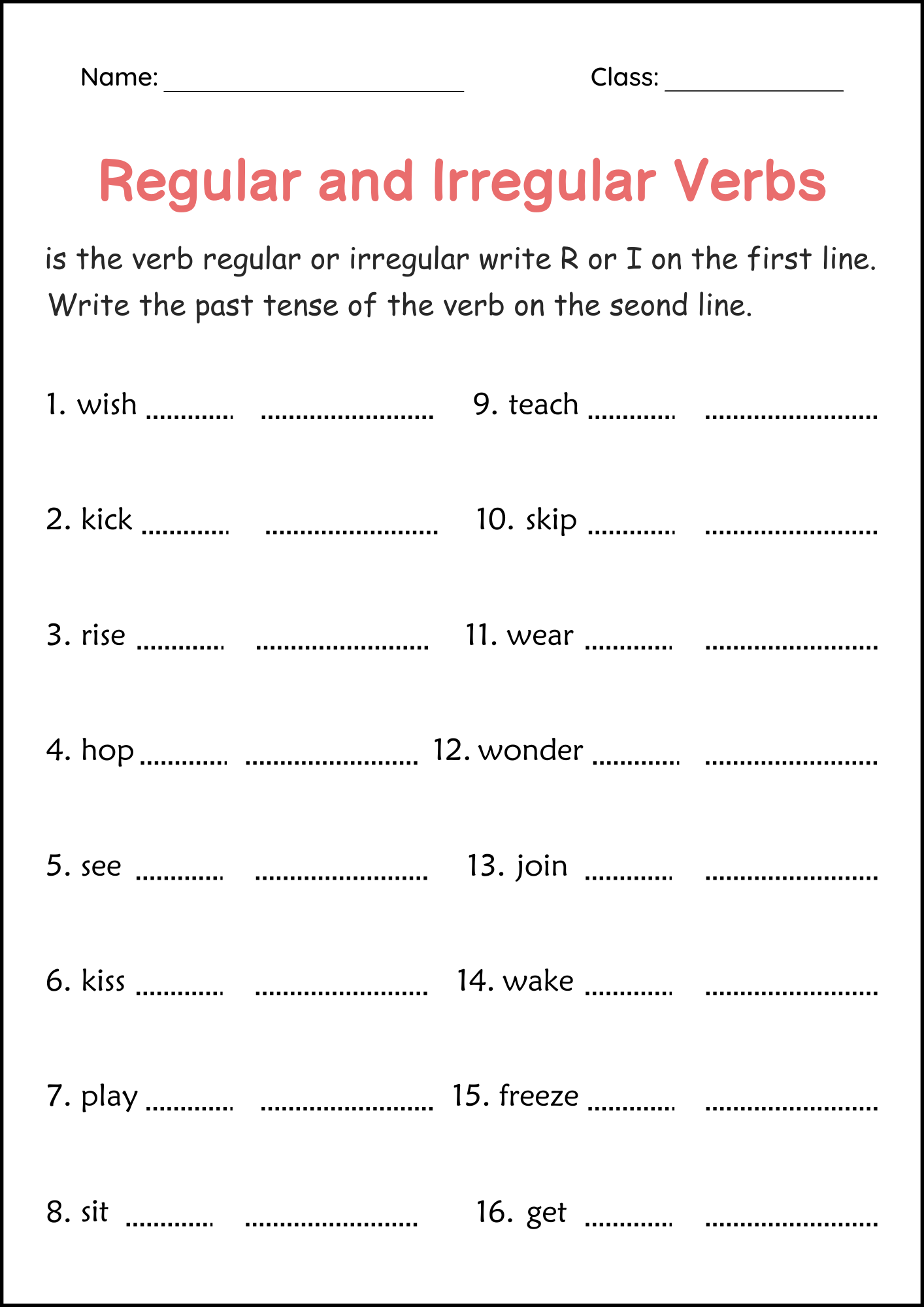 Regular And Irregular Simple Past Tense Verbs Worksheets For Grade 1 2 3 Made By Teachers