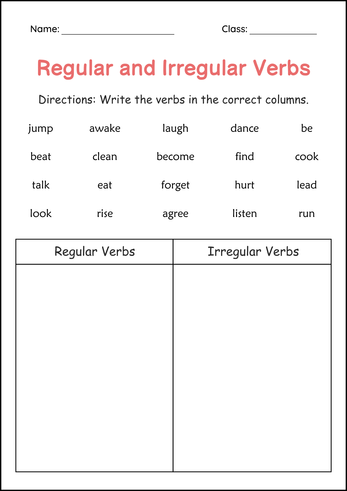 Regular And Irregular Simple Past Tense Verbs Worksheets For Grade 1 2 3 Made By Teachers Regular And Irregular Simple Past Tense Verbs Worksheets For Grade 1 2 3 Made By Teachers