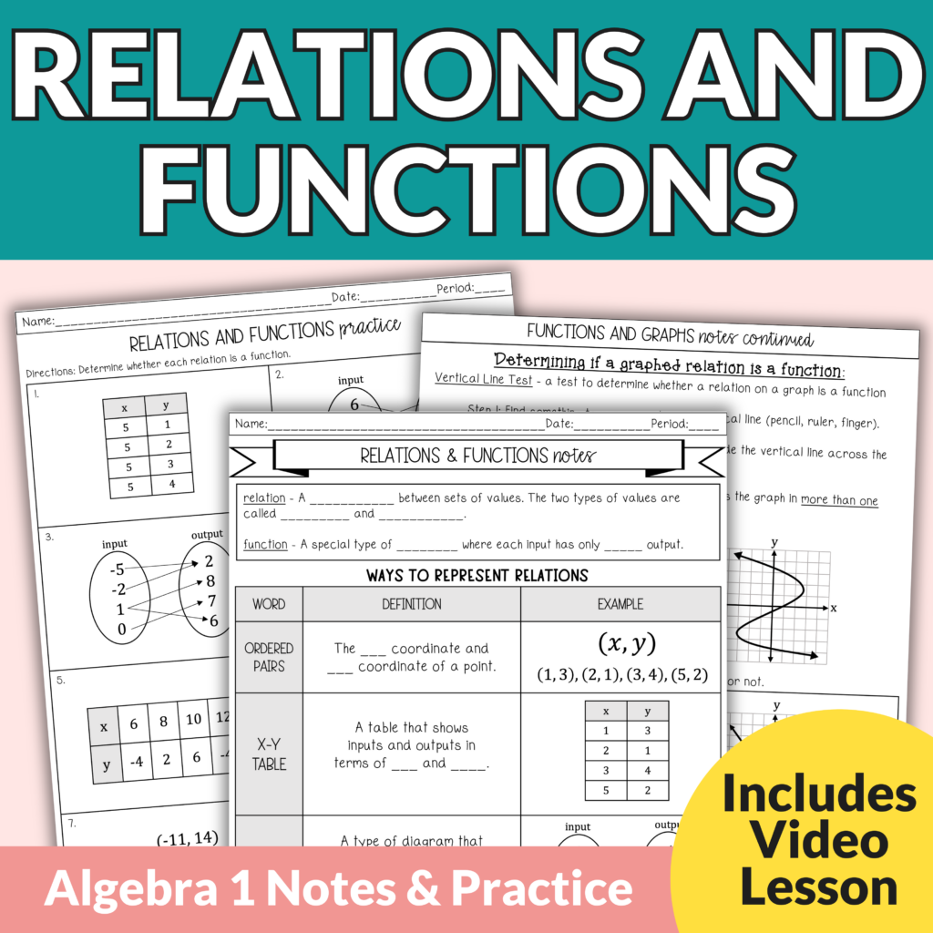Relations And Functions With Analyzing Graphs Notes Worksheets Algebra 1 Lindsay Bowden