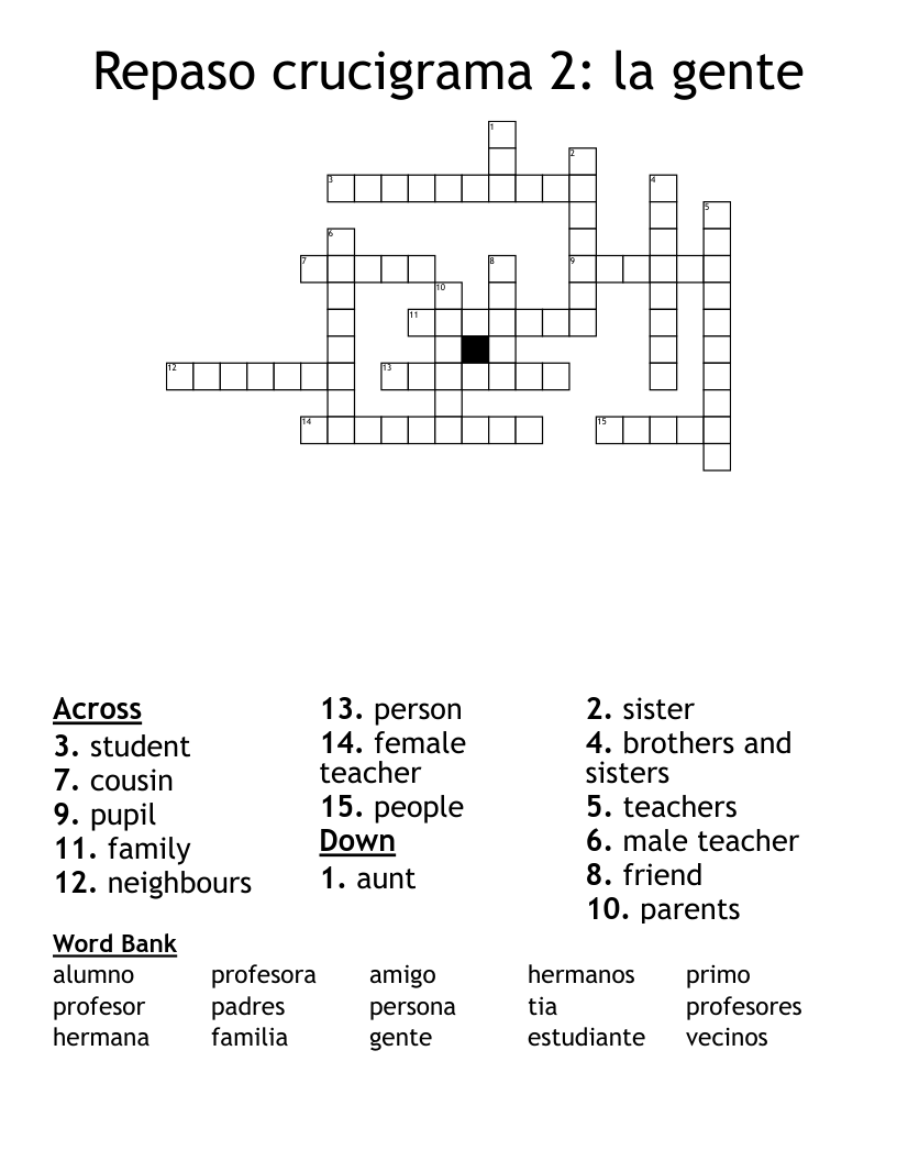 Repaso Crucigrama 2 La Gente Crossword WordMint